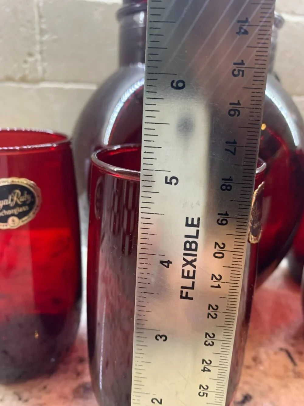 Vintage Anchor Hocking Royal Ruby Red glass pitcher 4 matching glasses